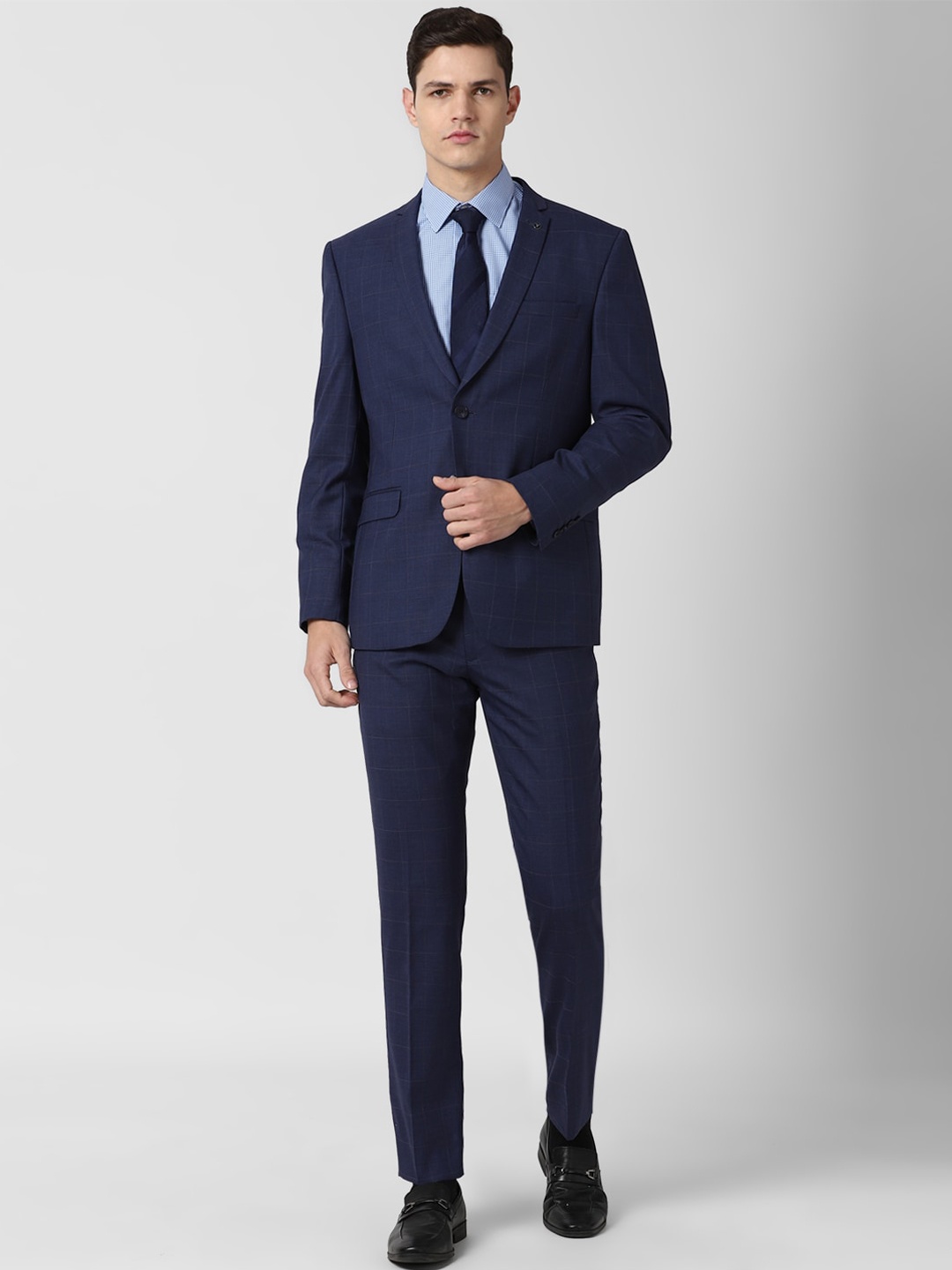 

Van Heusen Men Navy Blue Striped Slim-Fit Single-Breasted Two-Piece Formal Suit