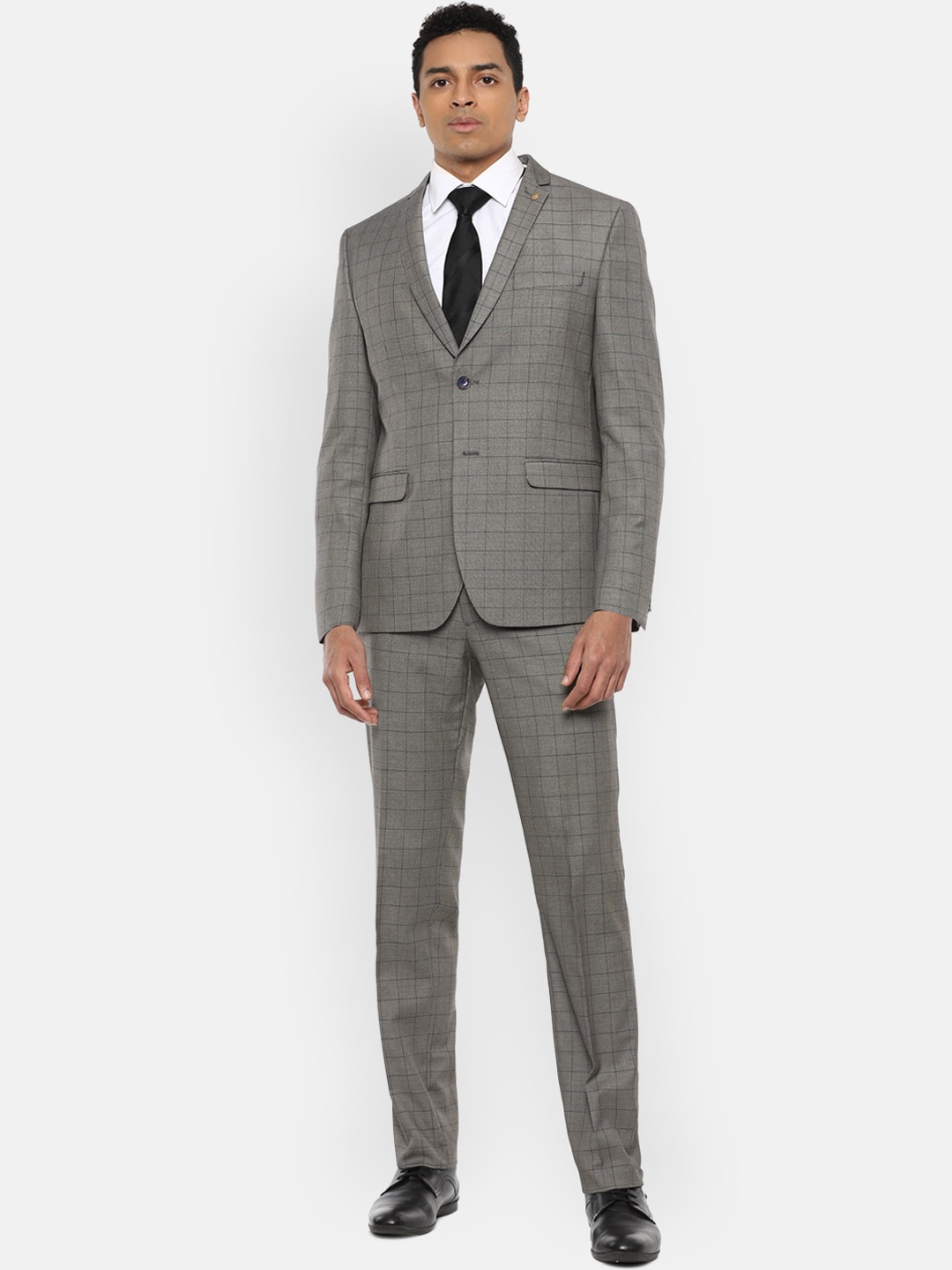 

Van Heusen Men Grey Checked Slim Fit Single-Breasted 2 Piece Formal Suit