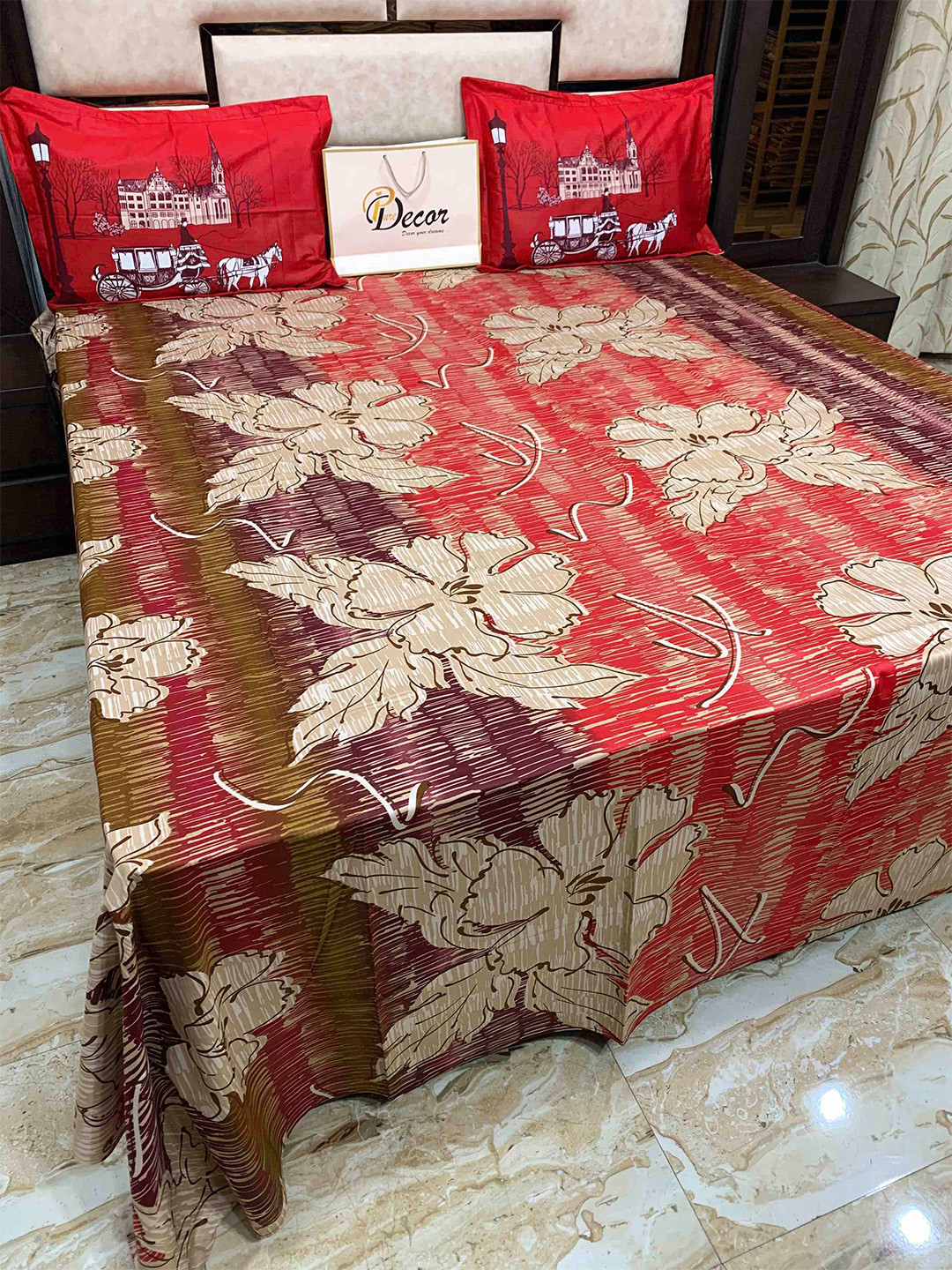 

Pure Decor Maroon Floral 400 TC King Bedsheet with 2 Pillow Covers