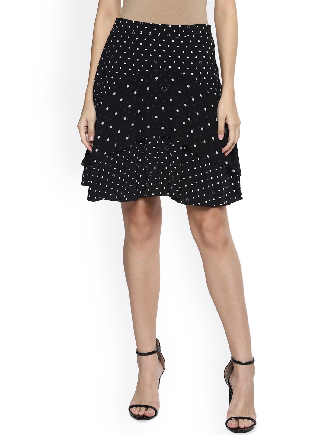 

Karl Lagerfeld Women White & Black Printed Flared Knee-Length Skirt