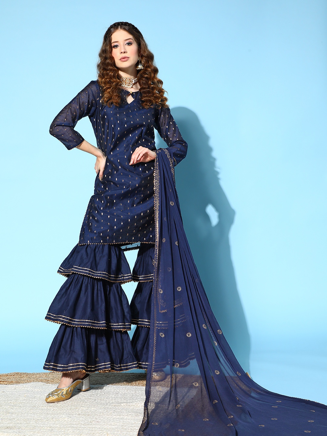 

AHIKA Women Ethnic Motifs Poly-Silk Bling It On Kurta Set, Navy blue