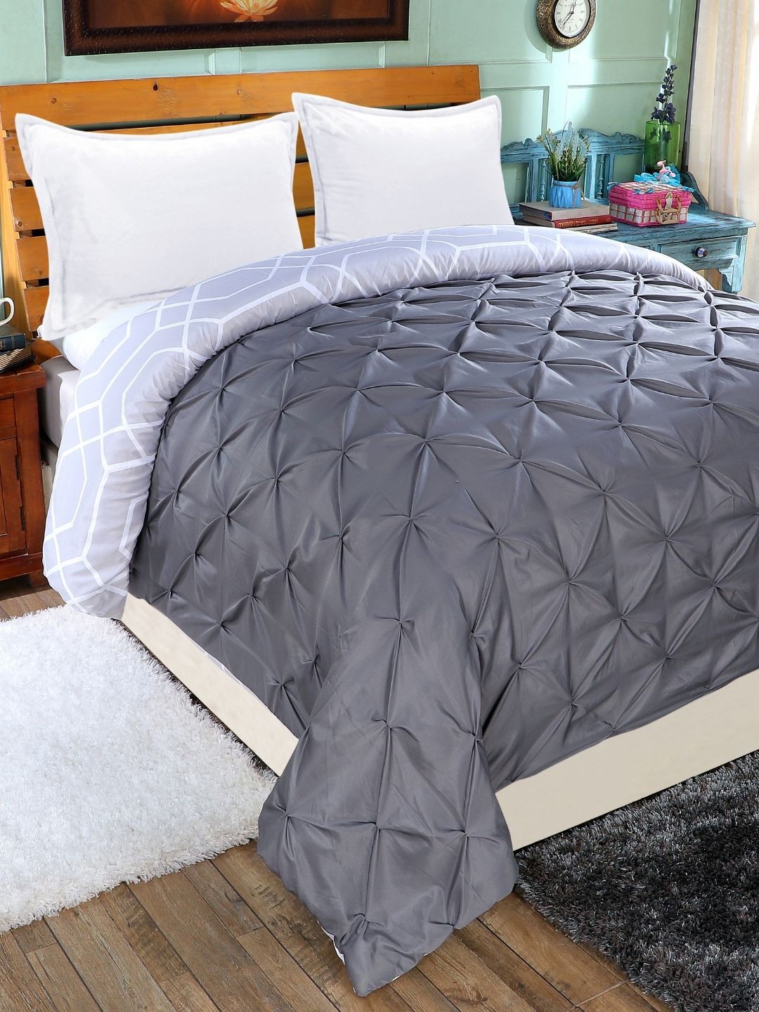 

A Homes Grace Grey & White Microfiber AC Room 120 GSM Double Bed Comforter