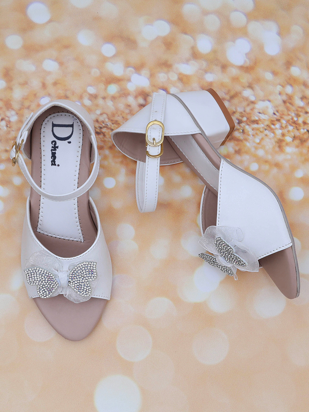 

DChica Girls White Embellished Party Comfort Sandals with Bows