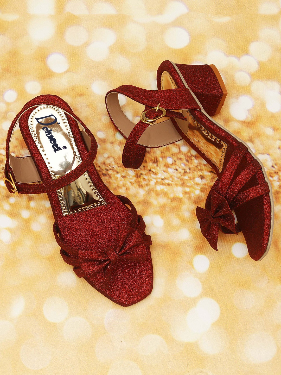 

DChica Girls Red Embellished Party Kitten Pumps with Bows