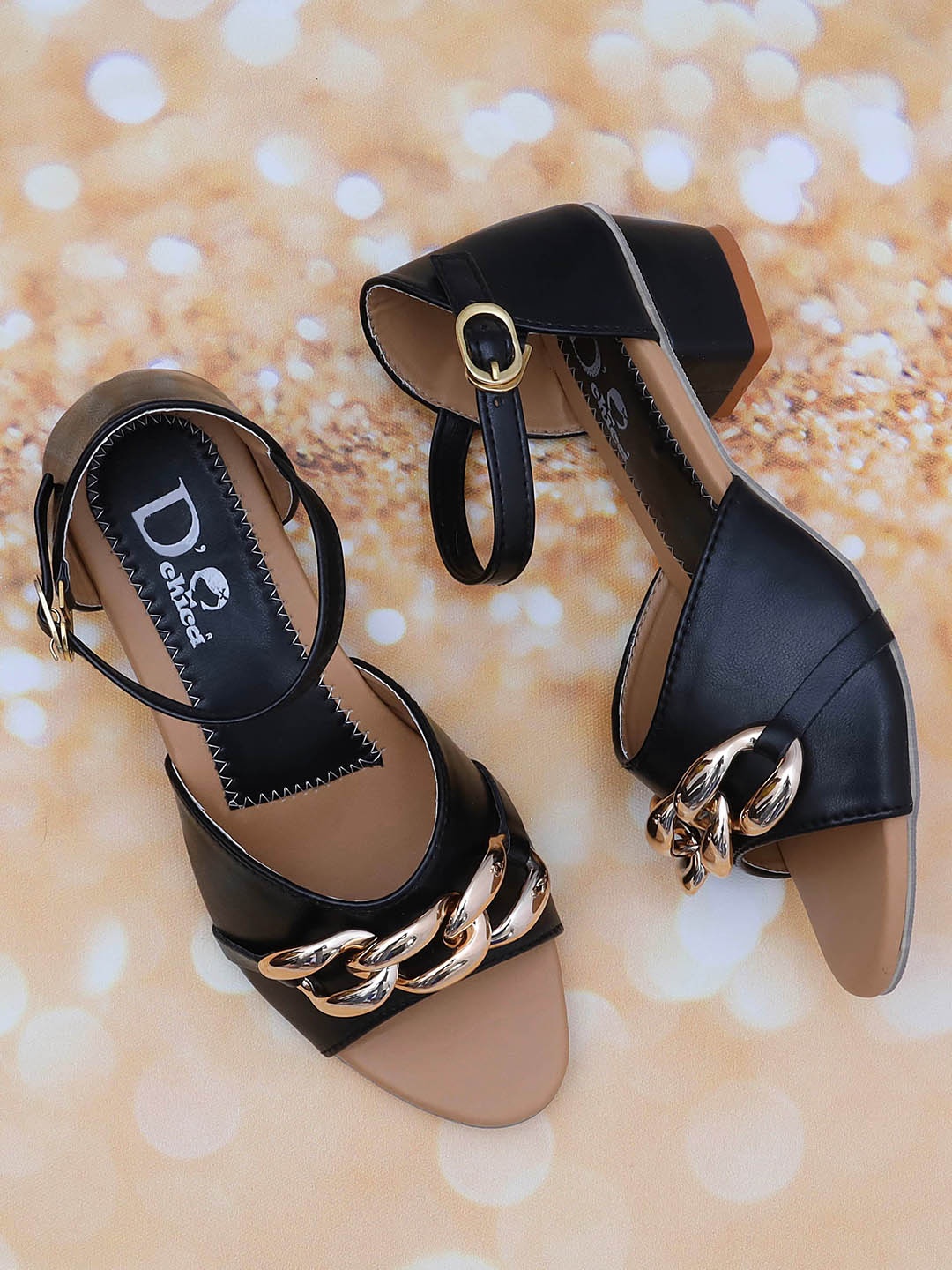 

DChica Girls Black Embellished Block Sandals