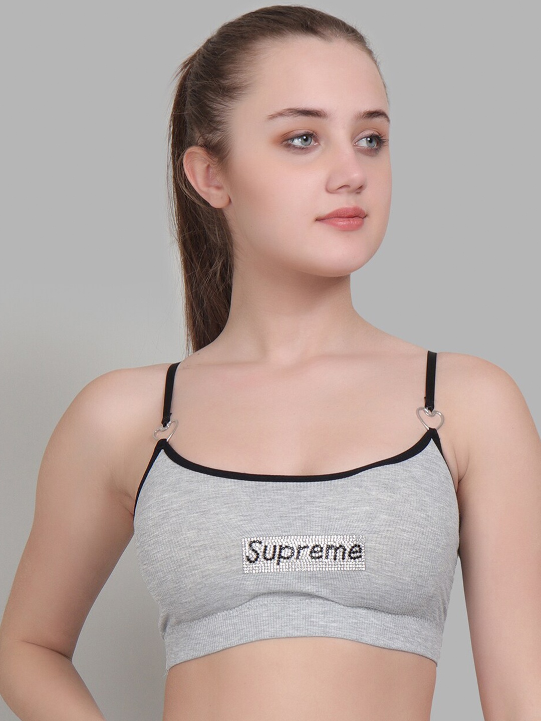 

Lebami Grey & Black Bralette Solid Slip-on Bra