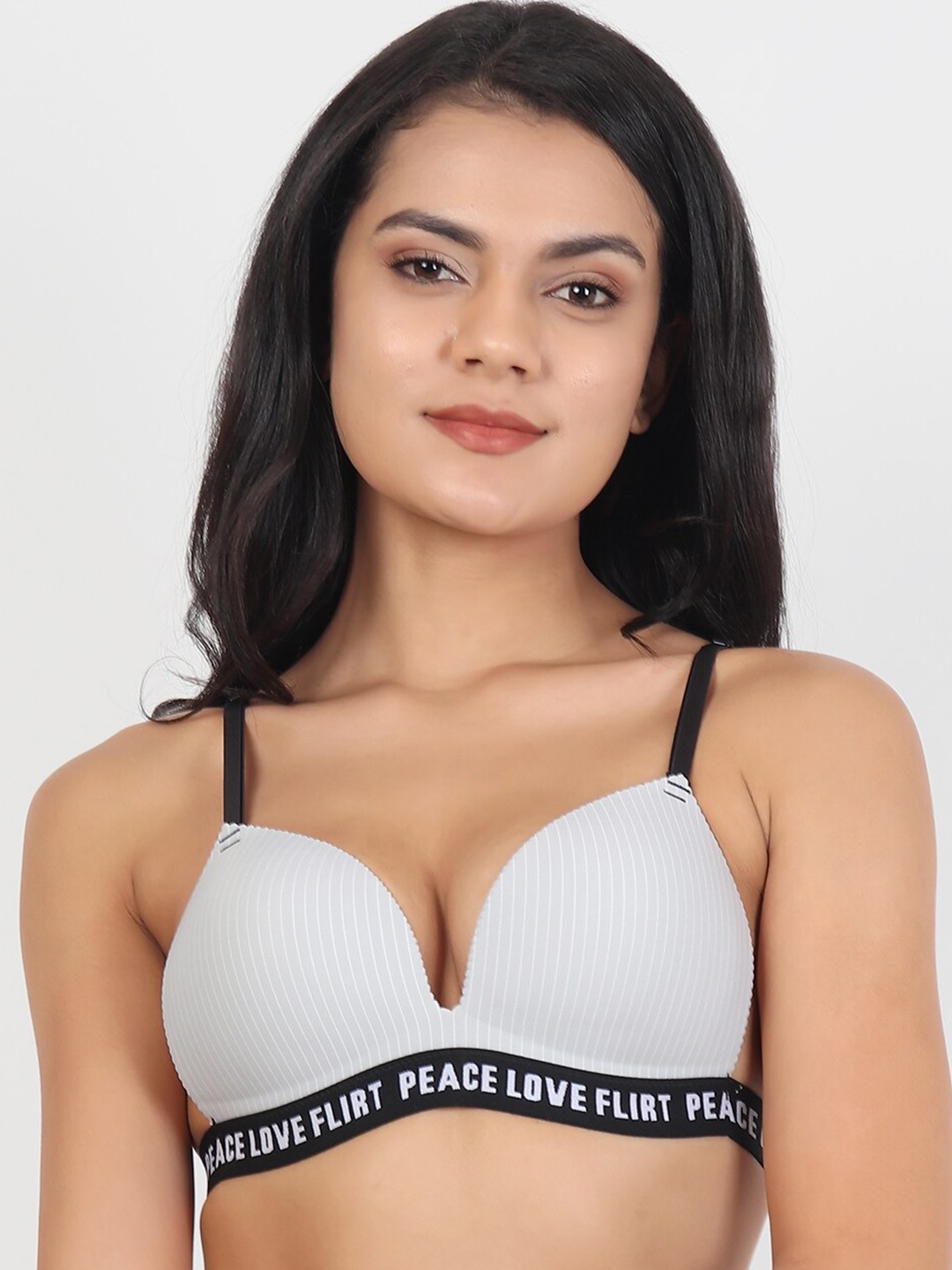 

Lebami Grey & Black Bralette Striped Bra