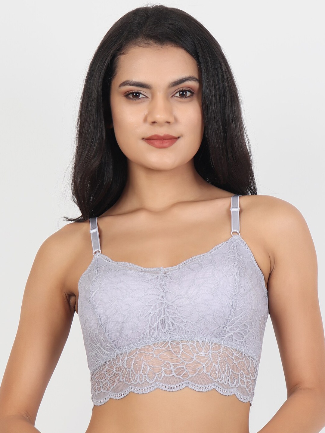 

Lebami Grey Floral Bralette Lace Bra