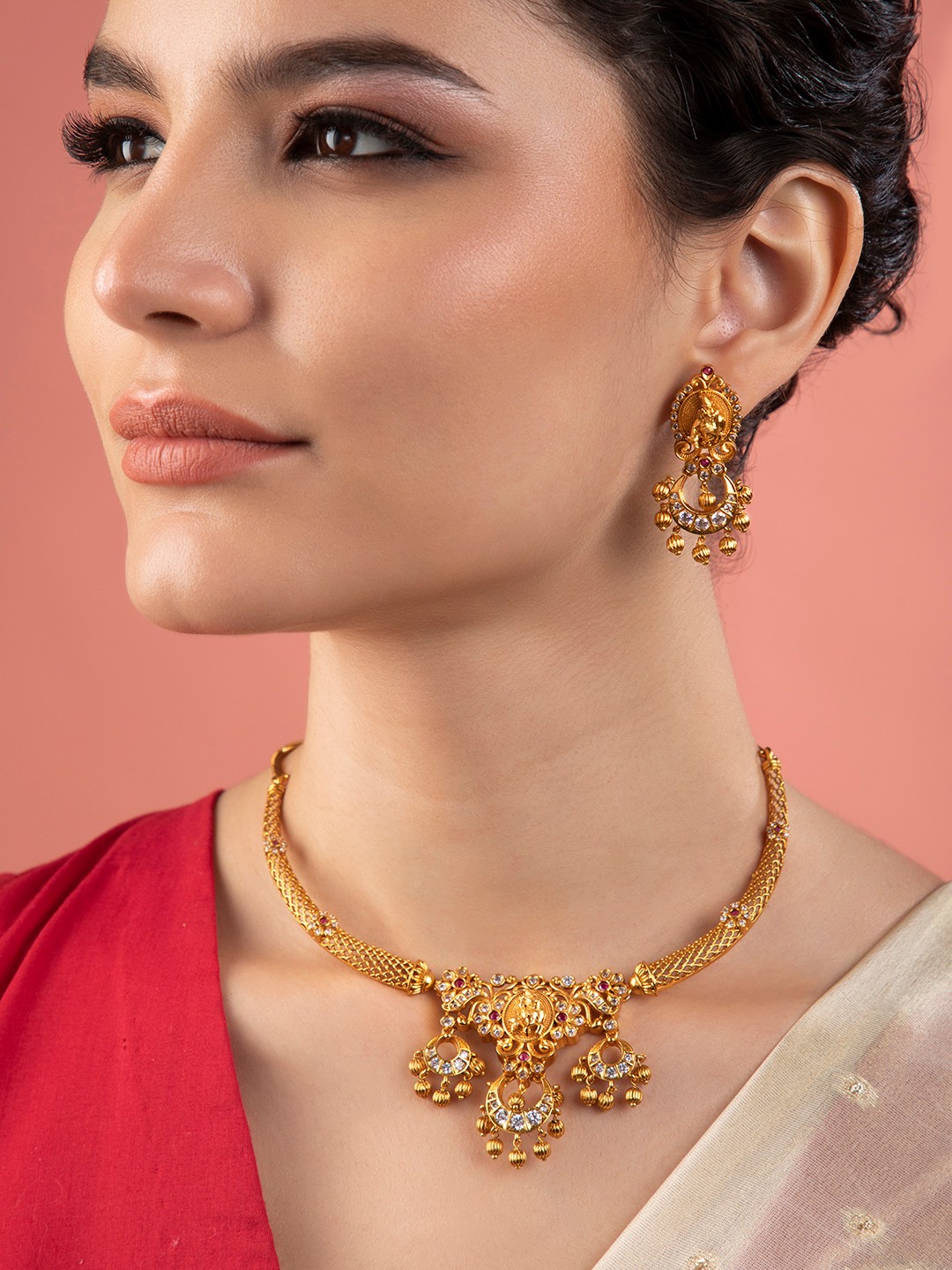 

Rubans 24K Gold-Plated Traditional Goddess Lakshmi Motif Necklace Set