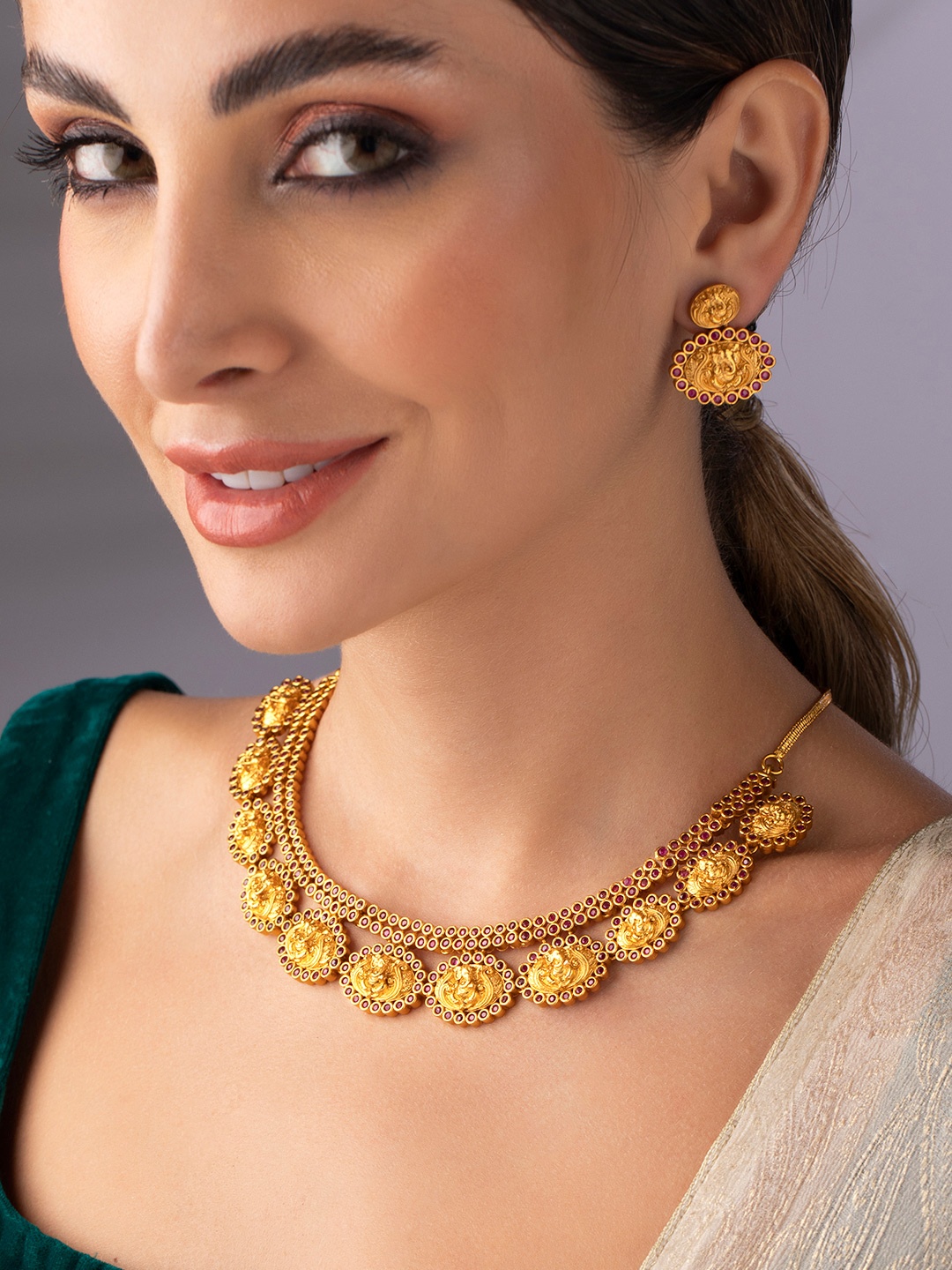 

Rubans Gold-Plated & Red Stone Studded Jewelry Set