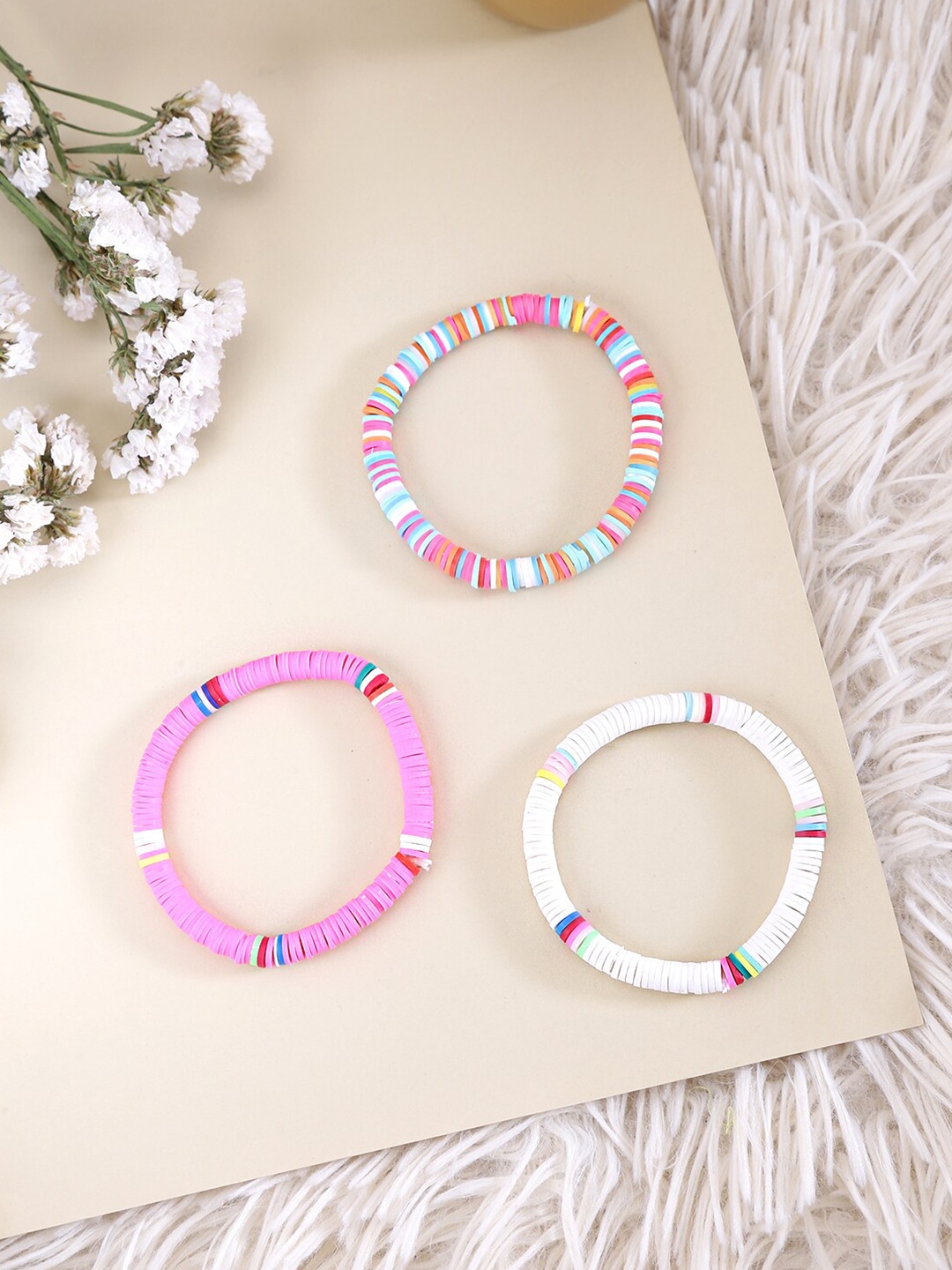 

Yellow Chimes Set Of 3 Lightweight Rainbow Summer Beach Bracelet, Pink