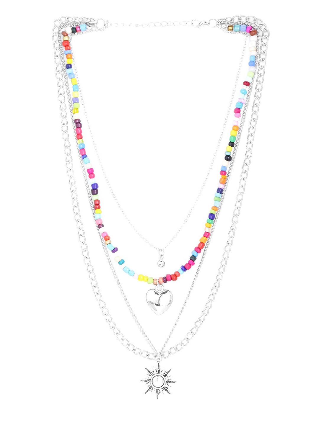 

Yellow Chimes Silver-Toned & Blue Brass Silver-Plated Layered Necklace