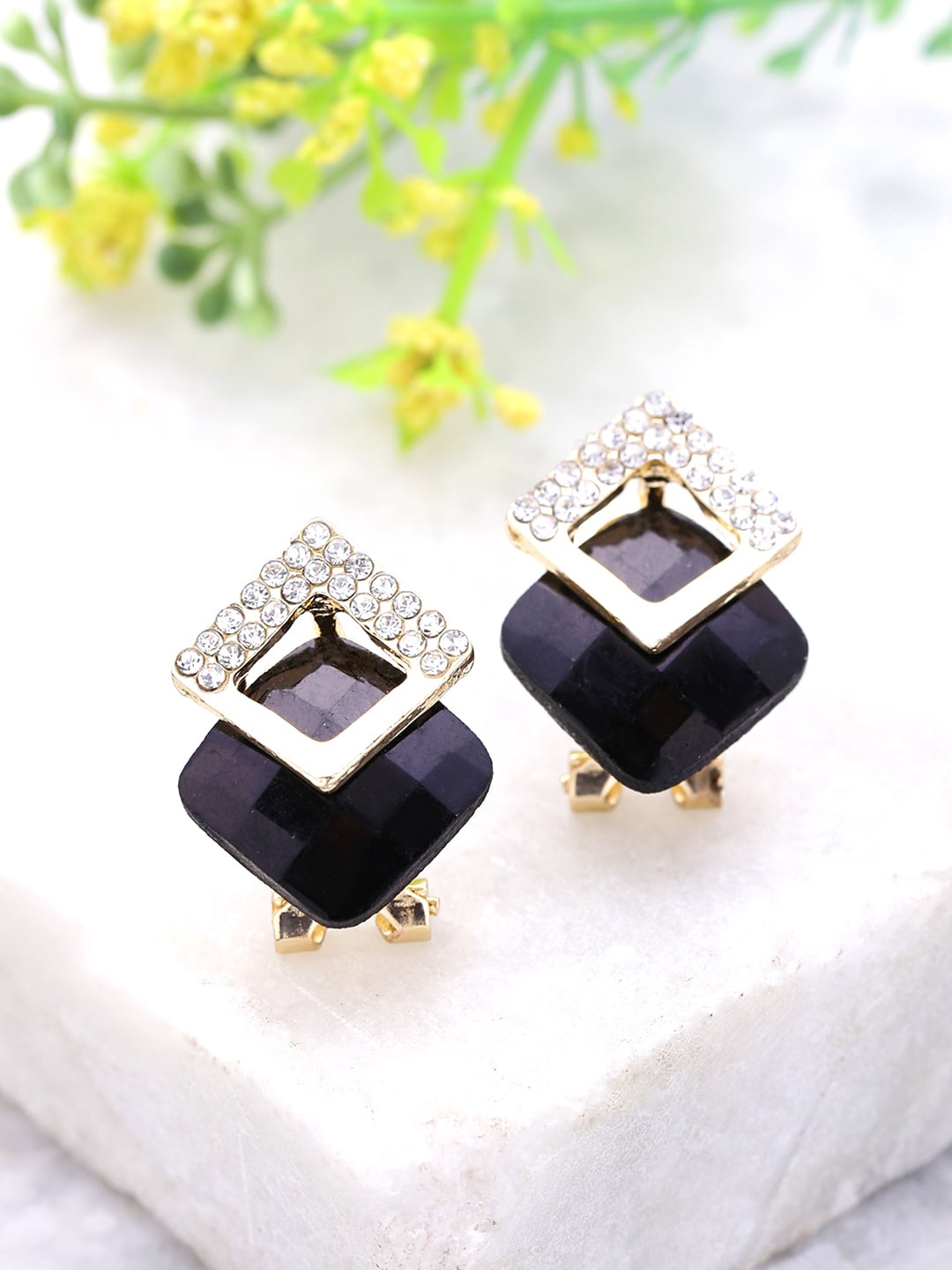 

Yellow Chimes Women Black & Silver-Toned Quirky Studs Earrings