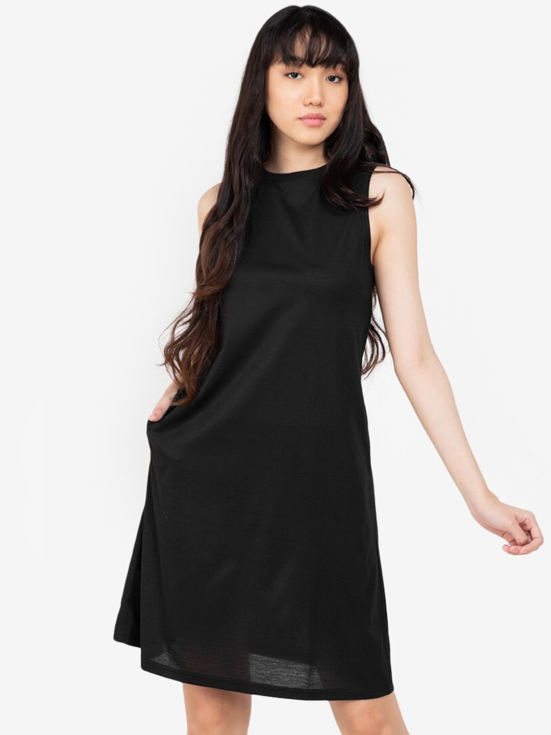 

ZALORA BASICS Women Black Solid Cotton Tank Dress