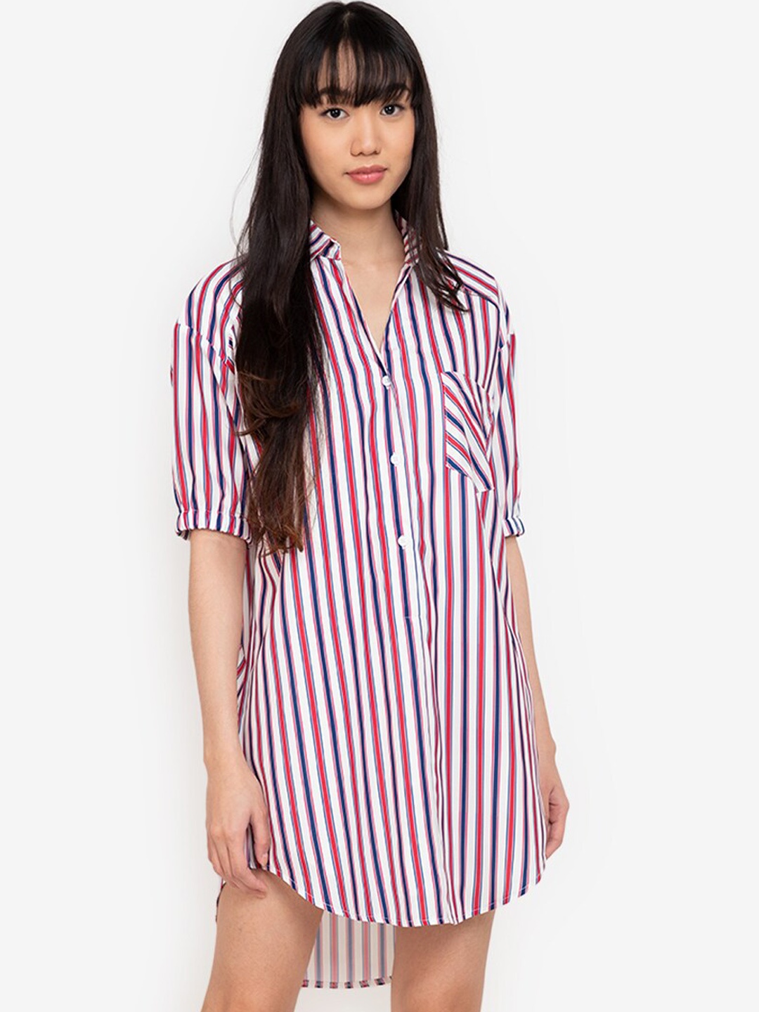 

ZALORA BASICS White & Blue Checked Shirt Dress