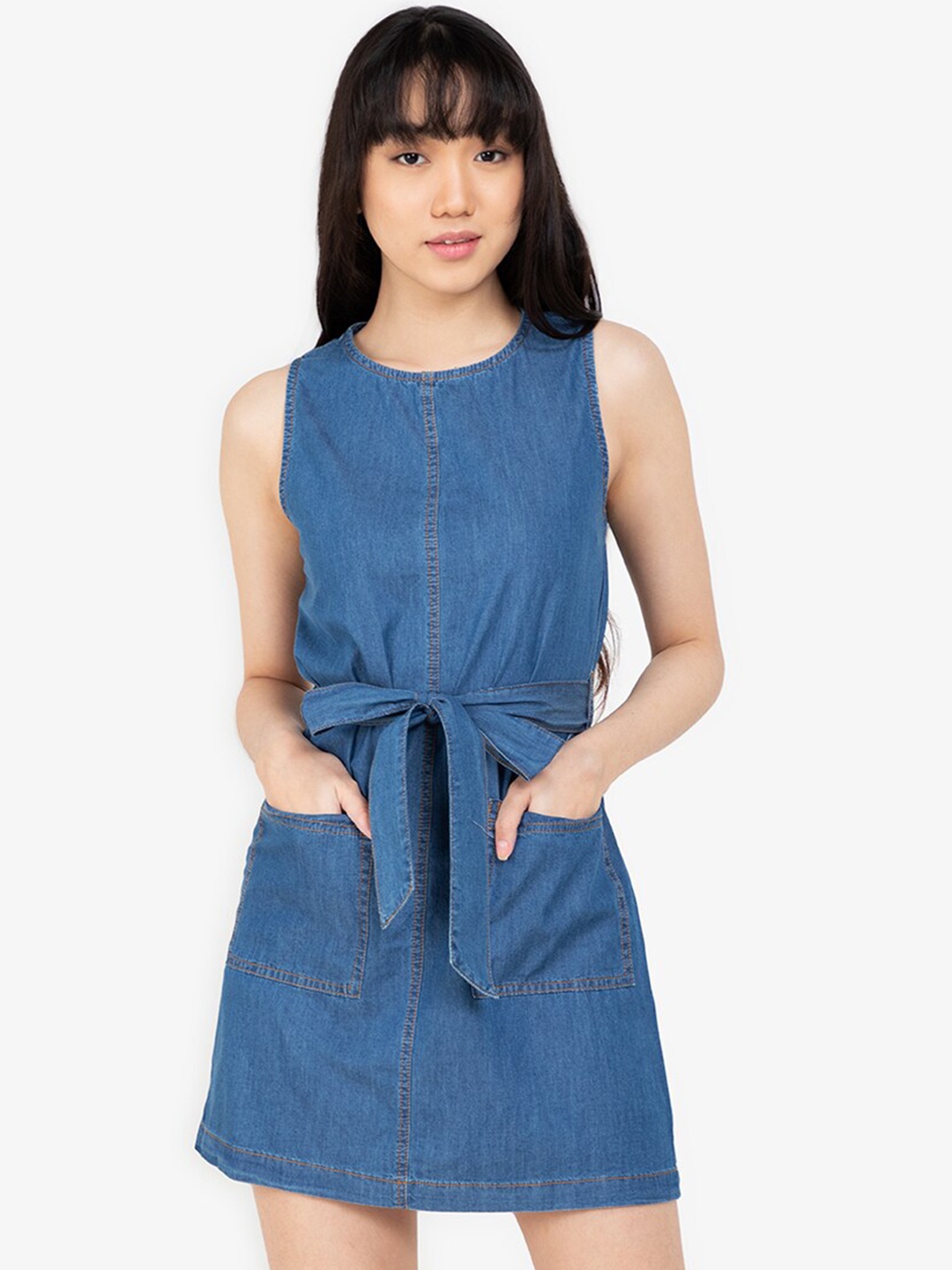 

ZALORA BASICS Blue Denim A-Line Mini Dress