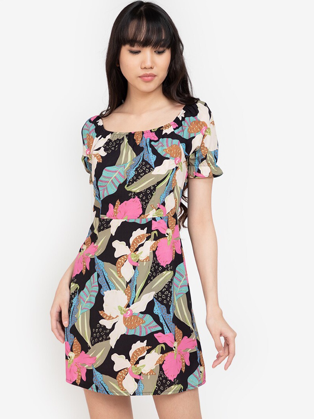

ZALORA BASICS Multicoloured Floral Printed Recycled Polyester Mini Dress, Multi