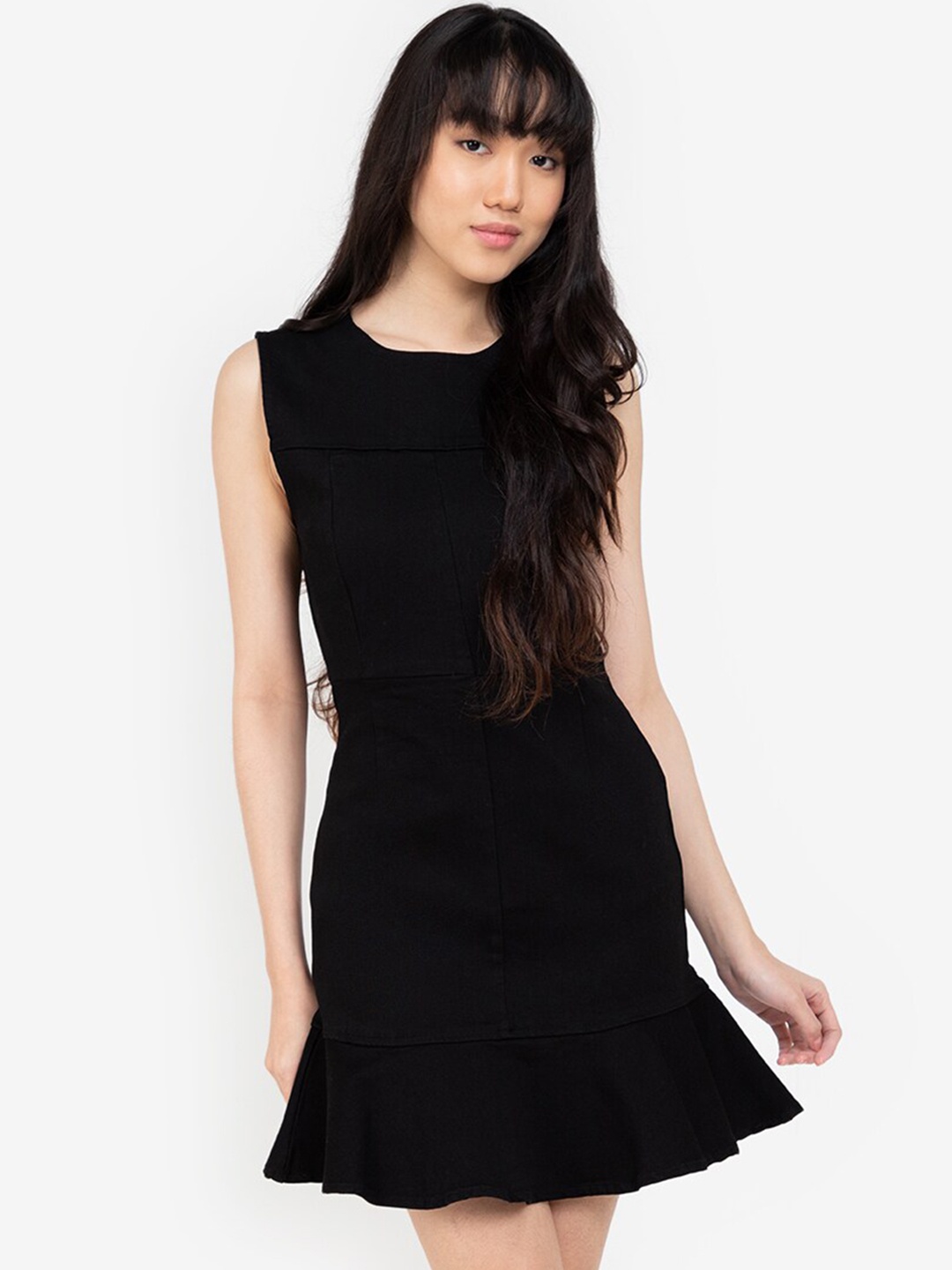 

ZALORA BASICS Women Black Solid Flared Hem Cotton Dress