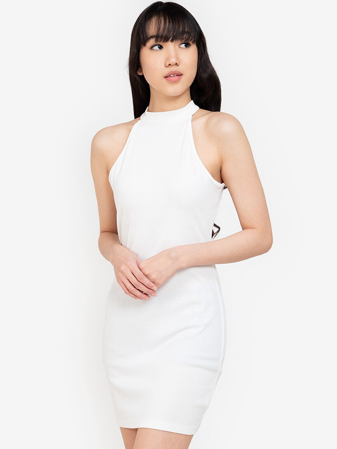 

ZALORA BASICS White Halter Neck Bodycon Dress
