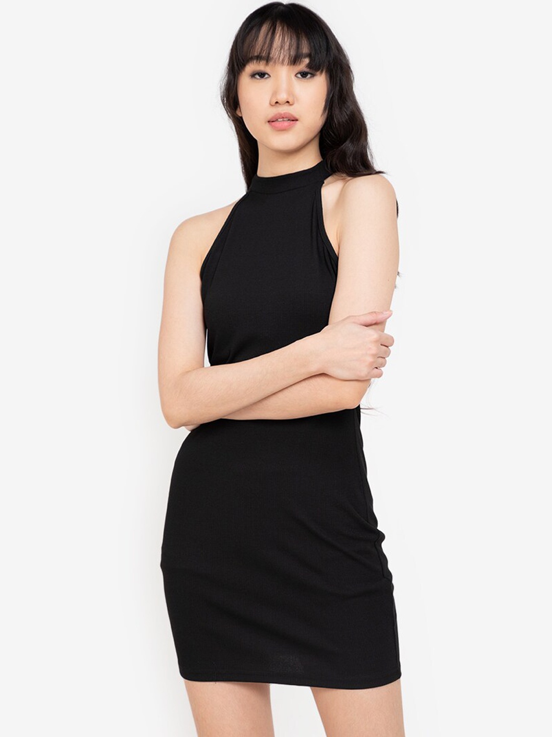 

ZALORA BASICS Black Halter Neck Bodycon Mini Dress