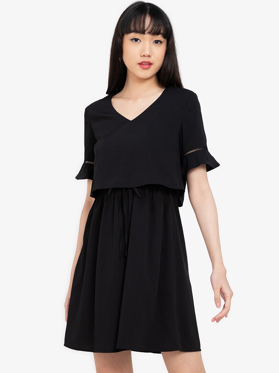 

ZALORA BASICS Women Black Solid Layered Mini Dress