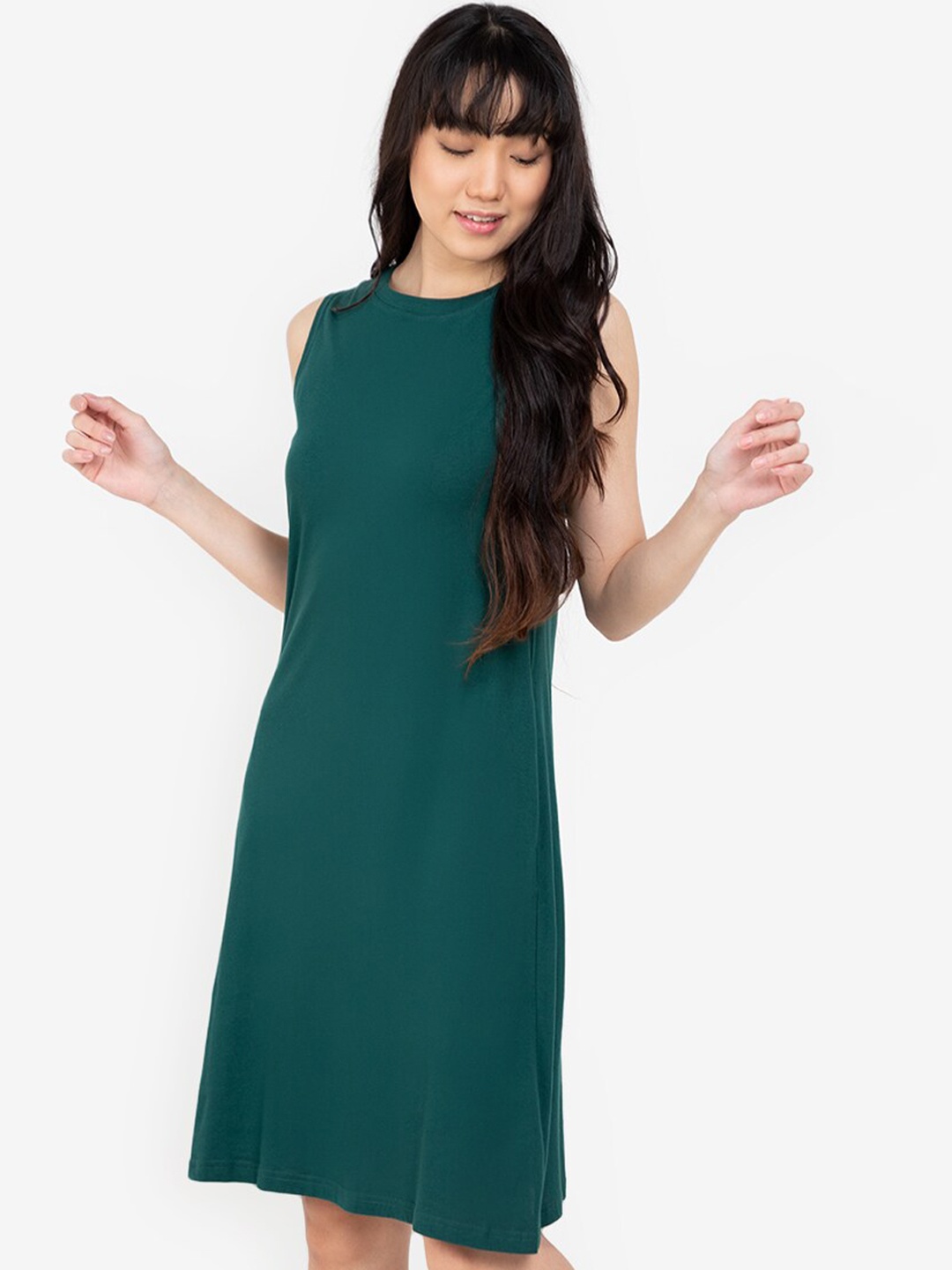 

ZALORA BASICS Teal Solid Cotton A-Line Dress
