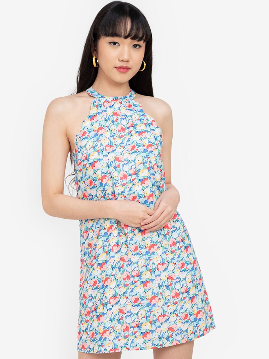 

ZALORA BASICS Women Multicoloured Floral Printed Halter Neck A-Line Dress, Multi