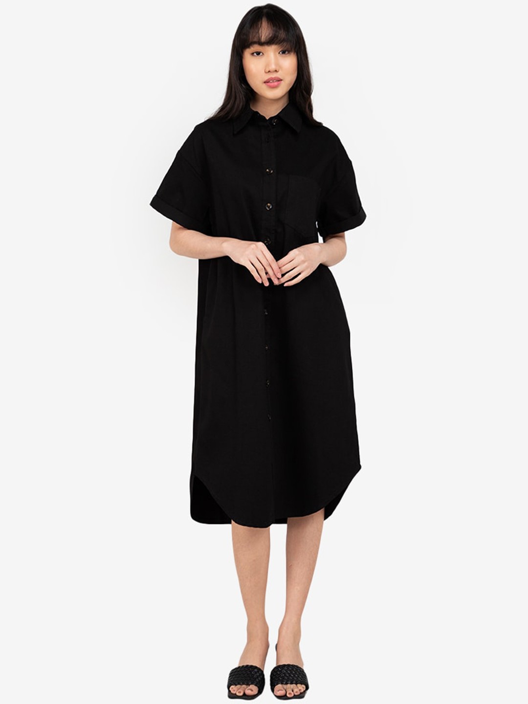 

ZALORA BASICS Black Loose Fit Denim Shirt Dress
