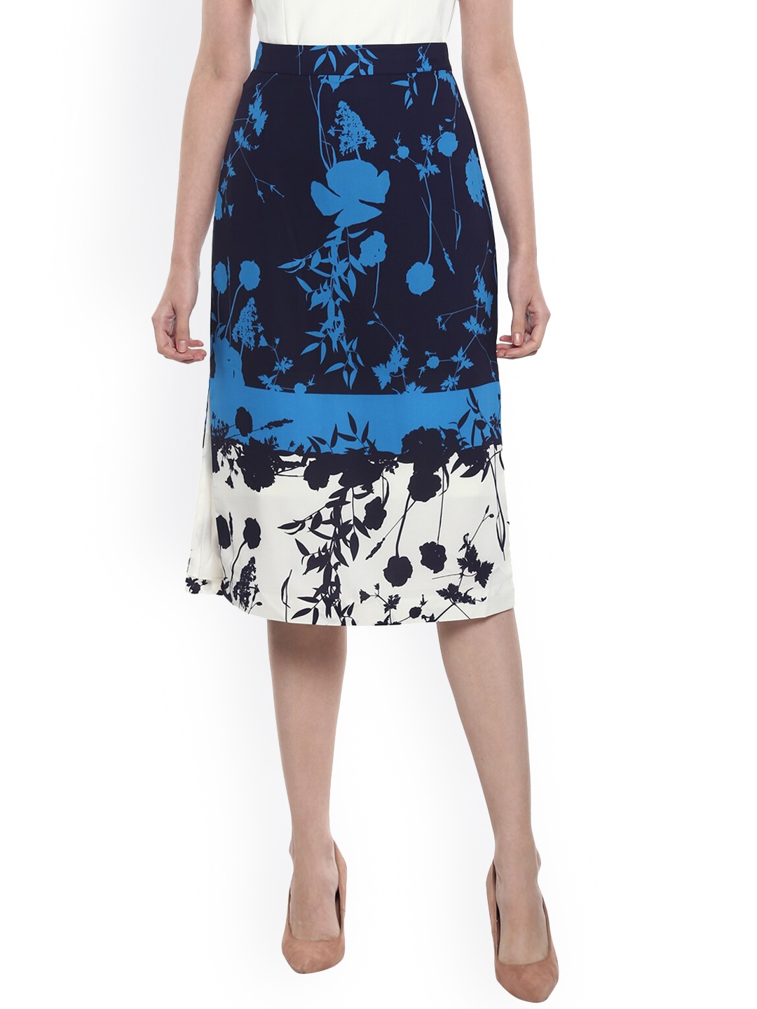 

Ted Baker Women Dark Blue & White Printed Straight Knee-Length Skirt