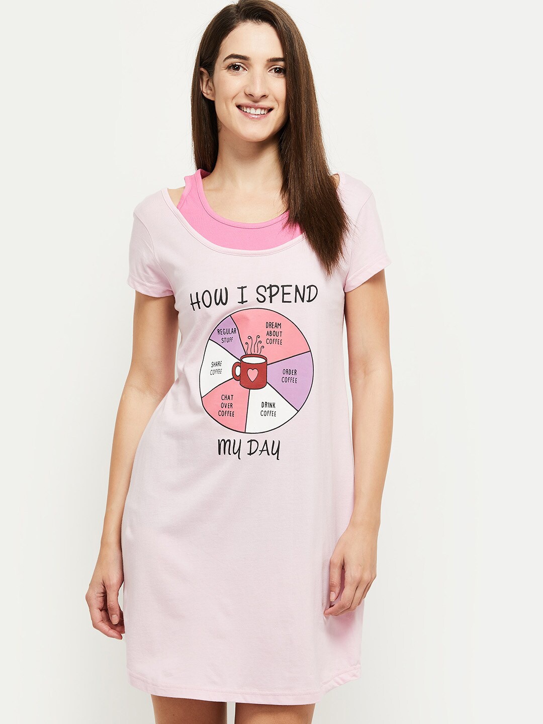 

max Pink Printed Pure Cotton T-Shirt Nightdress