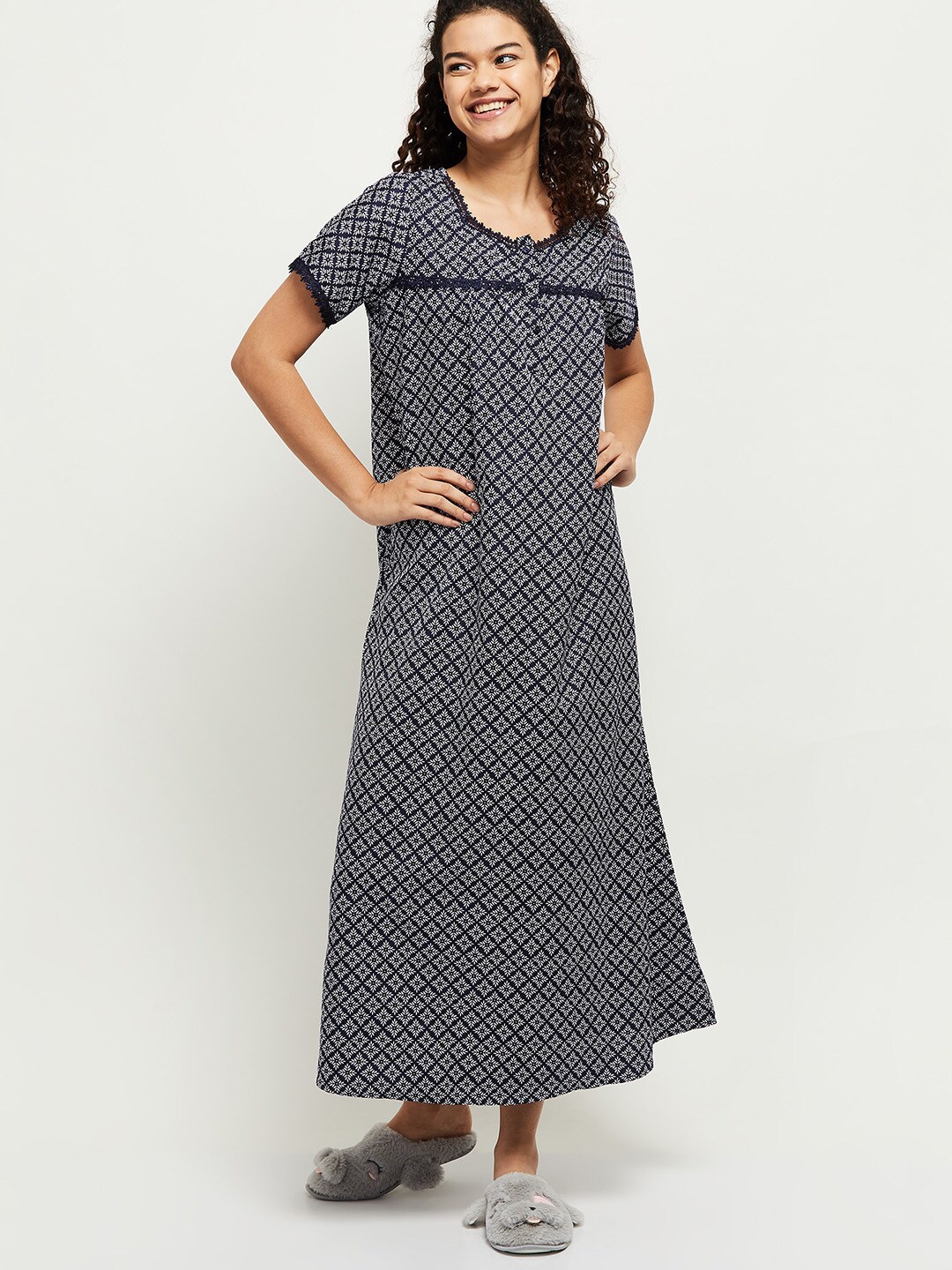 

max Navy Blue Printed Maxi Nightdress