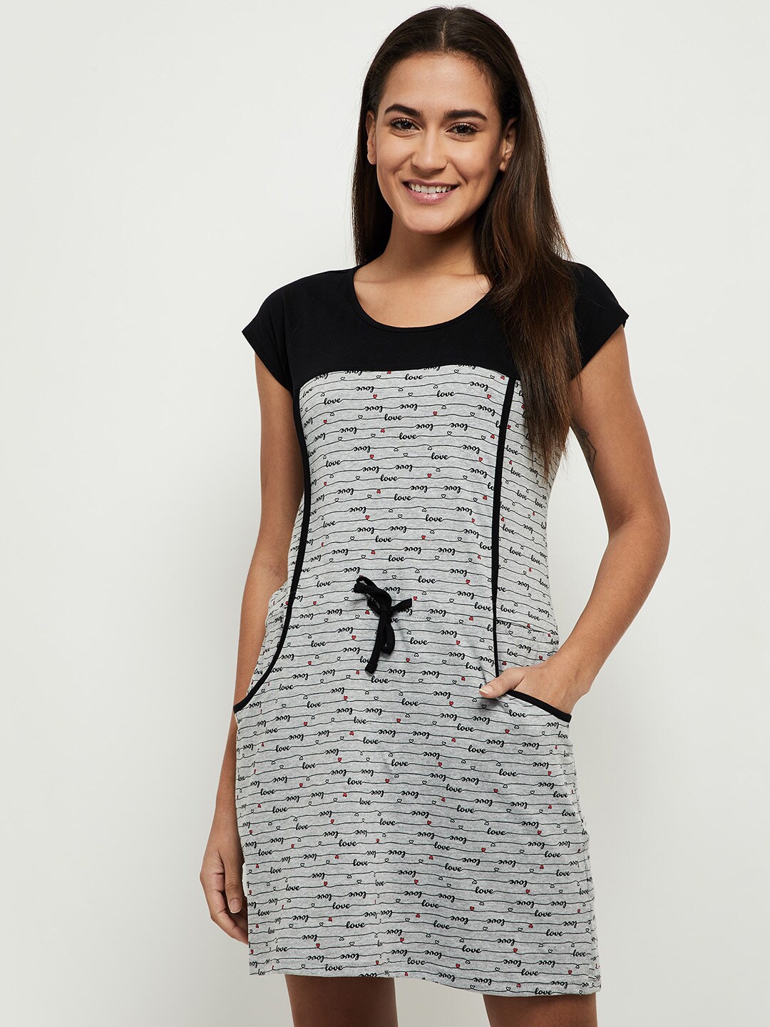 

max Grey Melange Printed Nightdress