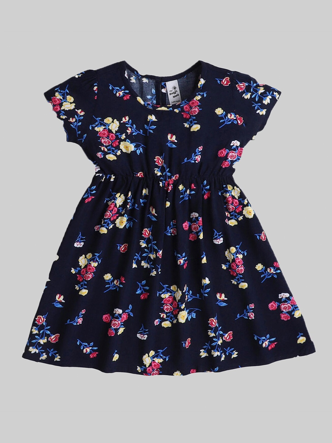 

The Magic Wand Girls Navy Blue & Pink Floral Printed Dress