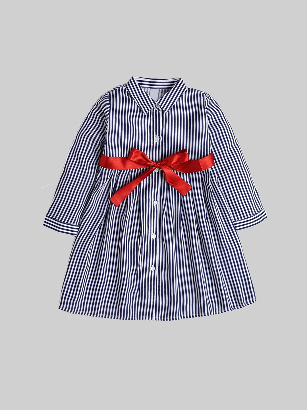 

The Magic Wand Girls Navy Blue Striped Shirt Dress