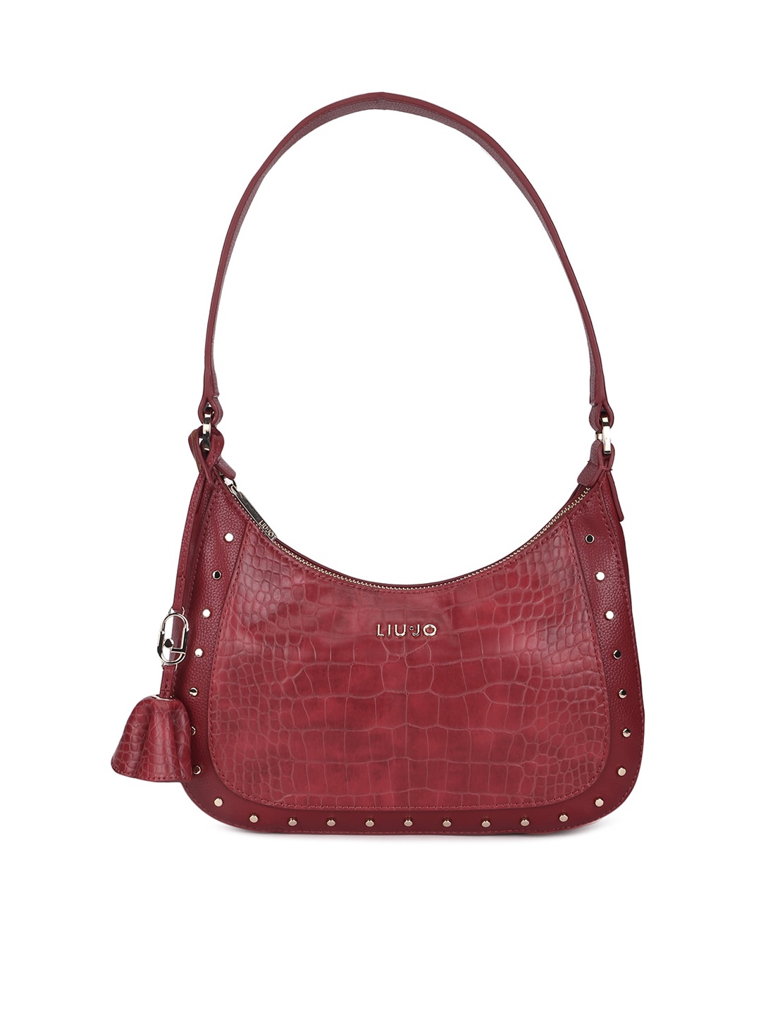 

LIU JO Women Red Animal Textured Structured Leather Hobo Bag with Tasselled