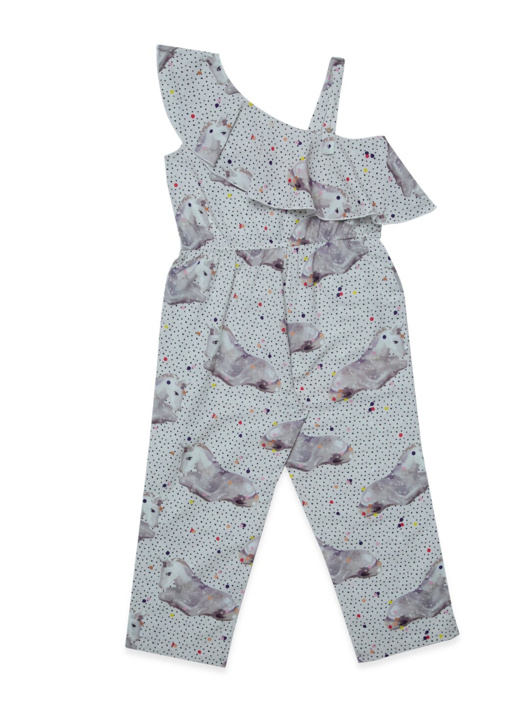 

Hoop Hippo Girls White Linen Printed Basic Jumpsuit