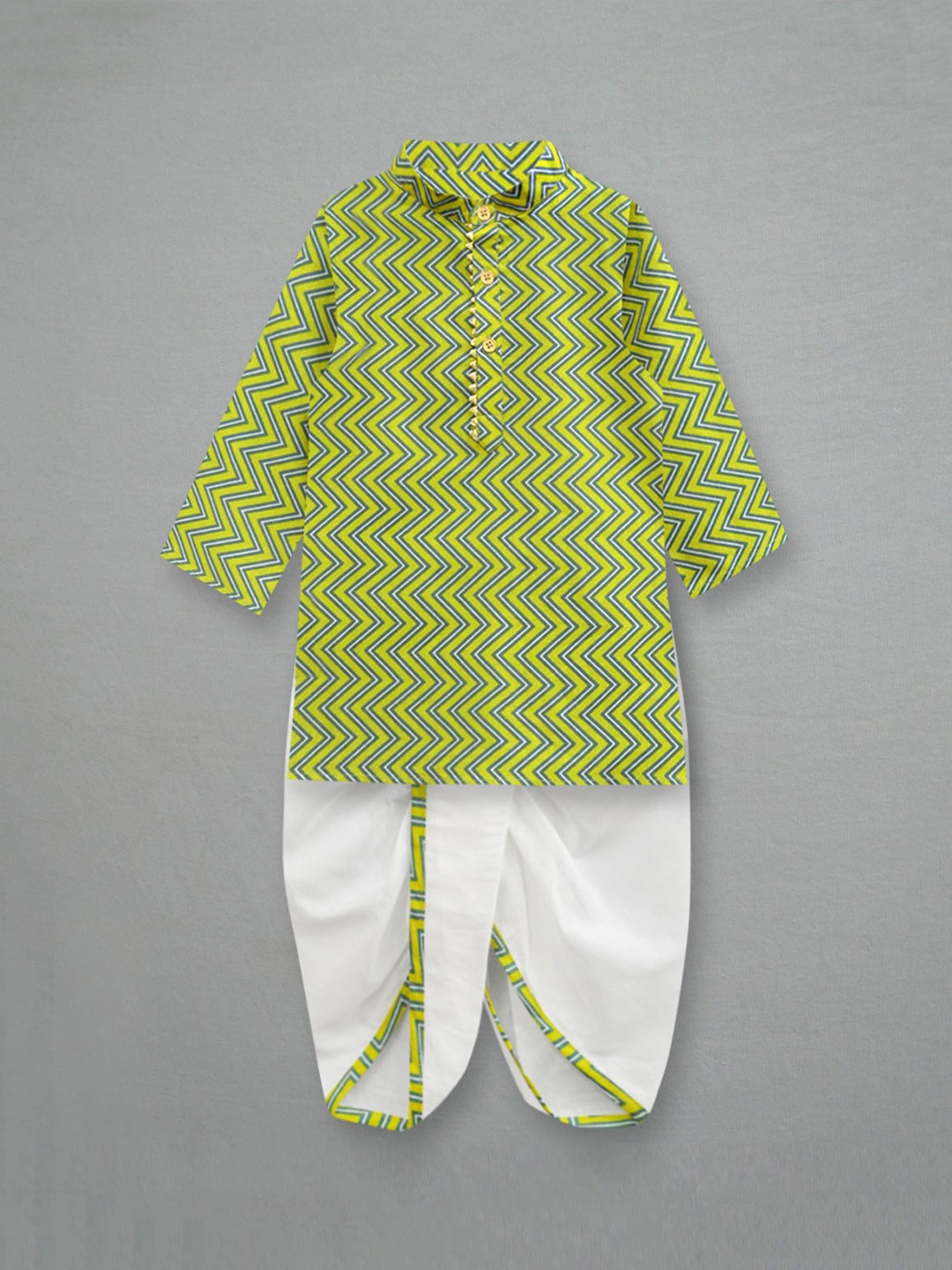 

A T U N Boys Lime Green Paisley Pure Cotton Kurta with Dhoti Pants