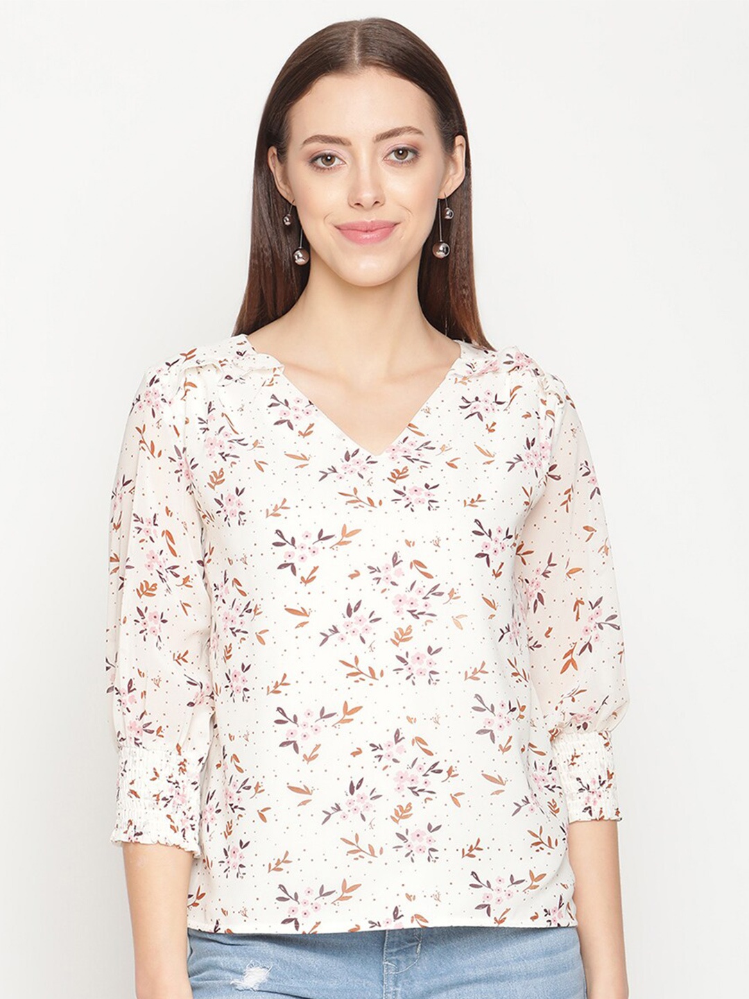 

METTLE Women White Floral Printed Top