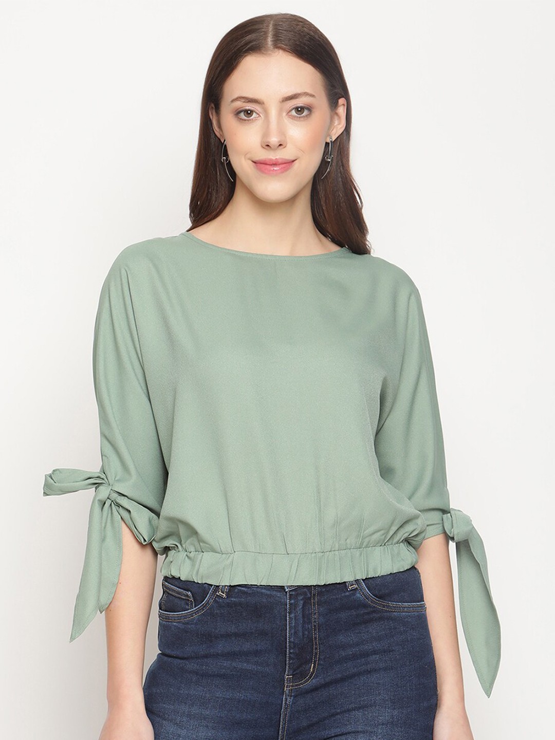 

METTLE Women Olive Green Crepe Blouson Top