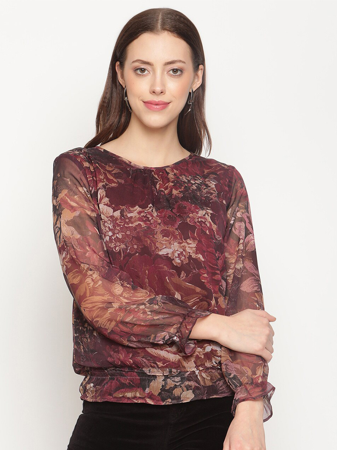 

METTLE Maroon Print Blouson Top