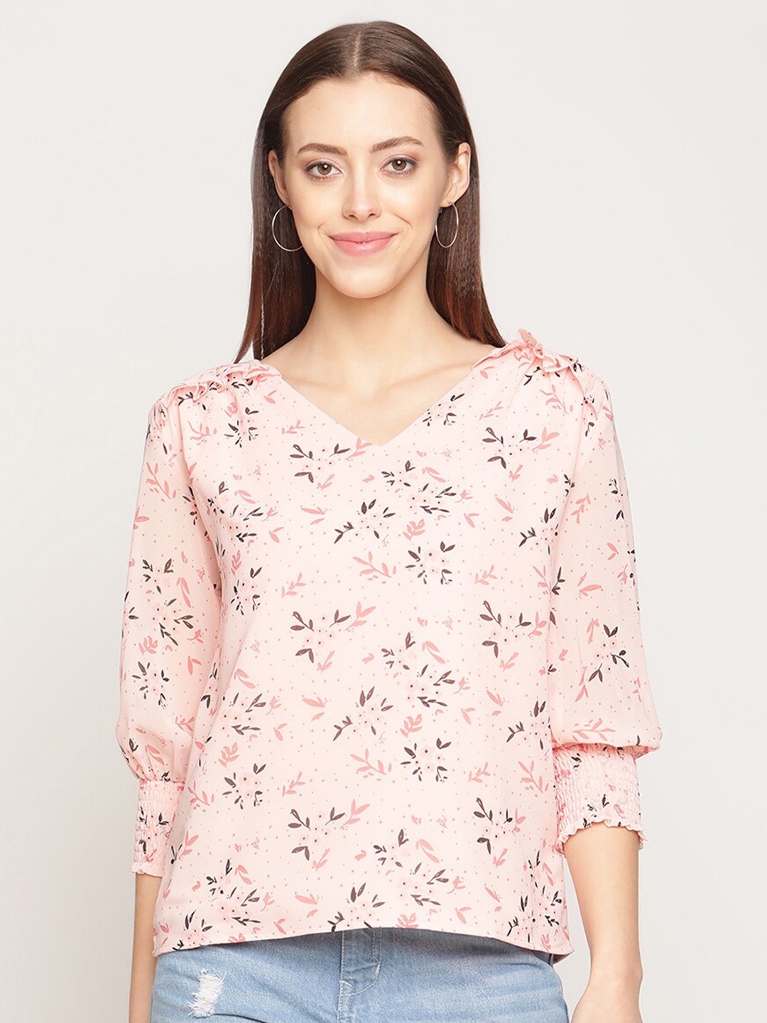 

METTLE Women Pink Floral Printed Ruffles Top
