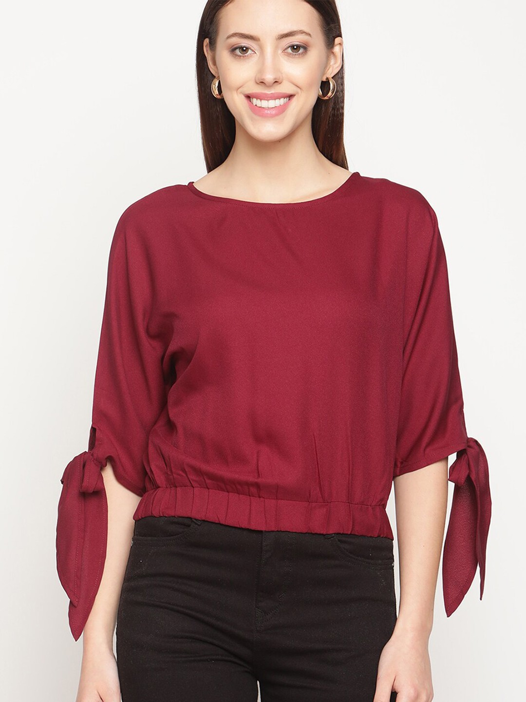 

METTLE Women Maroon Crepe Blouson Top