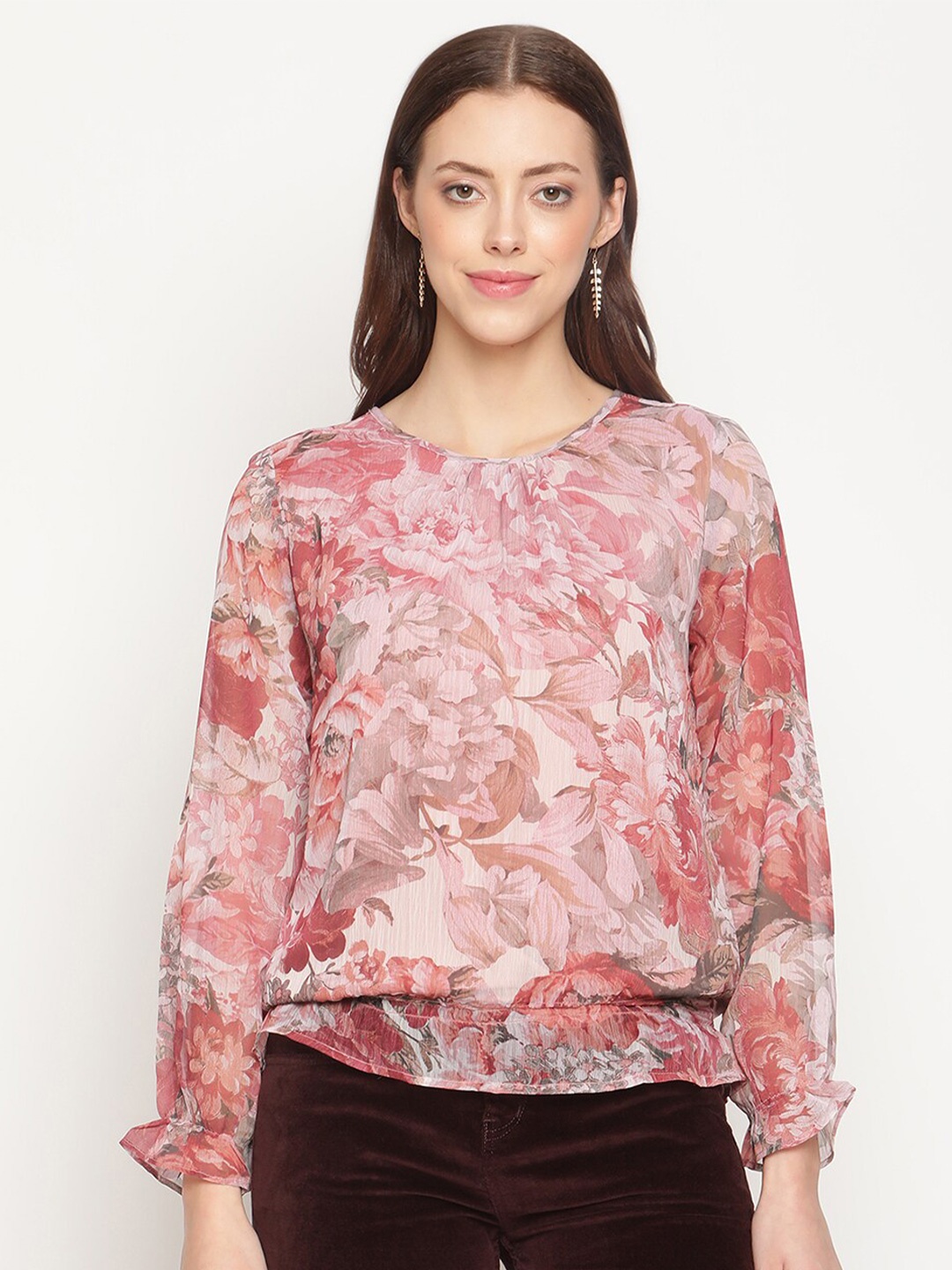 

METTLE Coral Floral Print Blouson Top