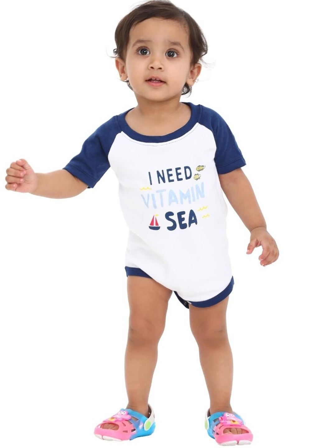 

MA Baby Infant Kids White & Blue Pure Cotton Printed Bodysuit