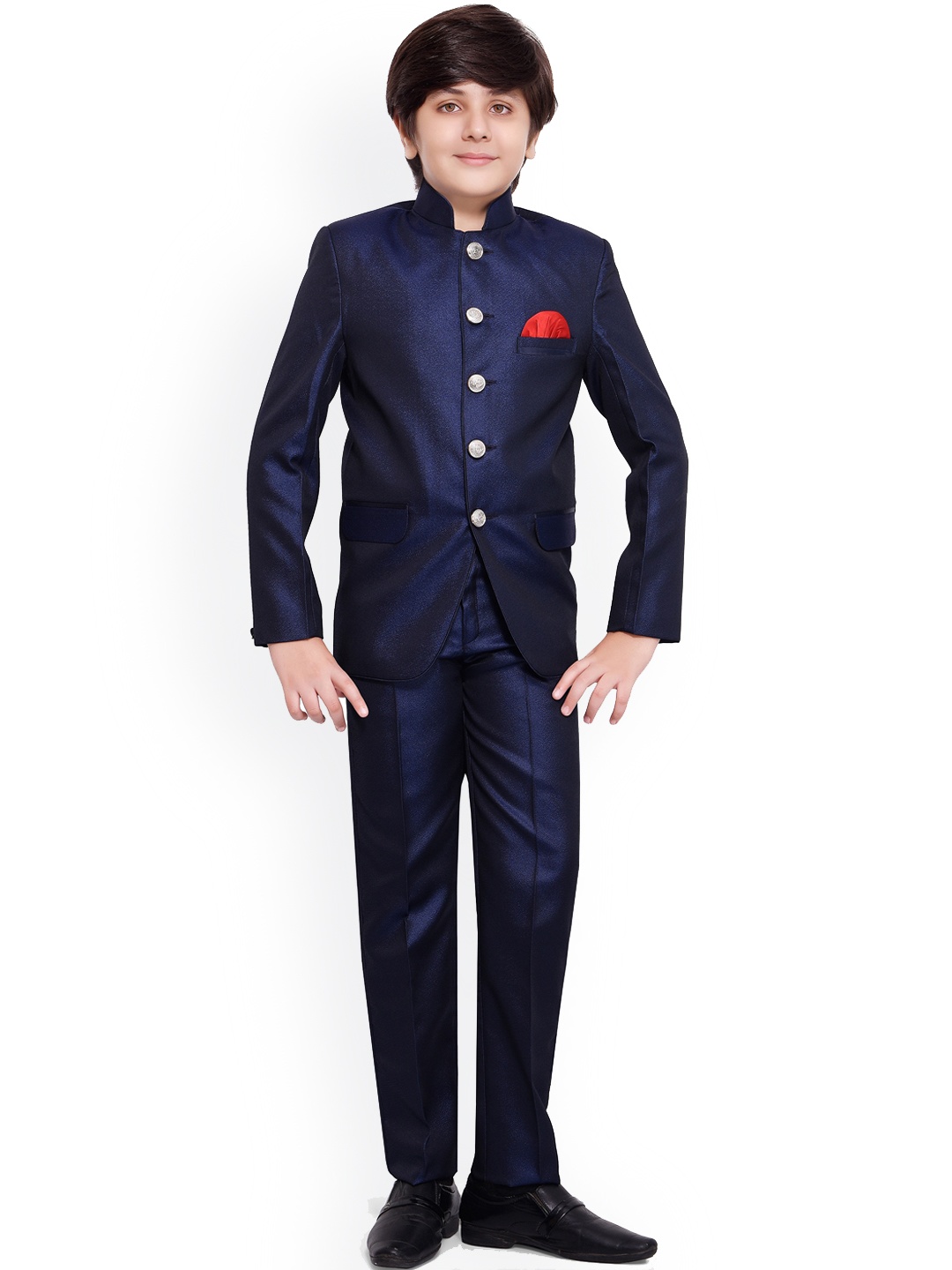 

Jeetethnics Boys Navy Blue Solid 2-Piece Single Breated Suits