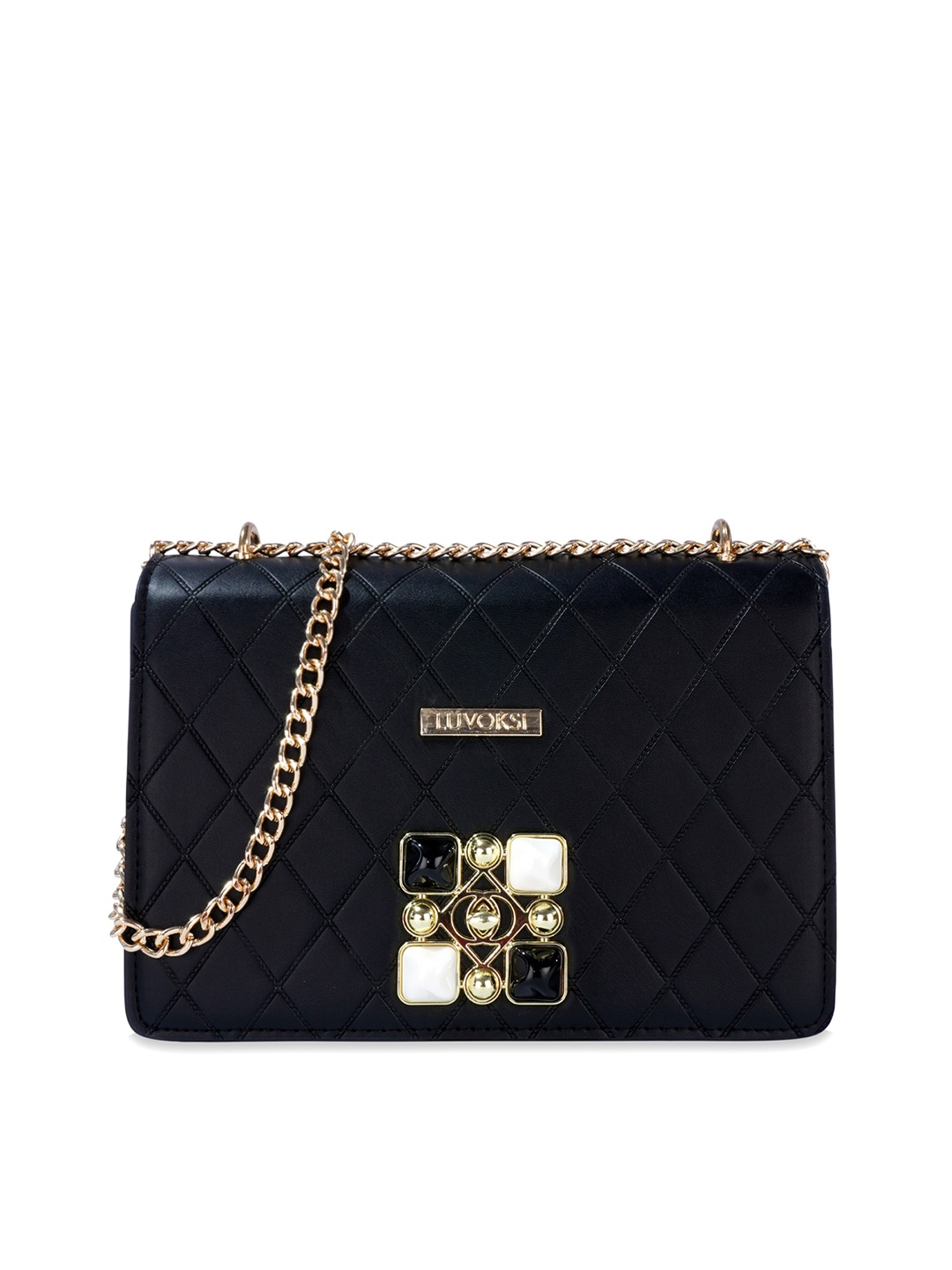 

Luvoksi Black Textured PU Structured Sling Bag with Quilted