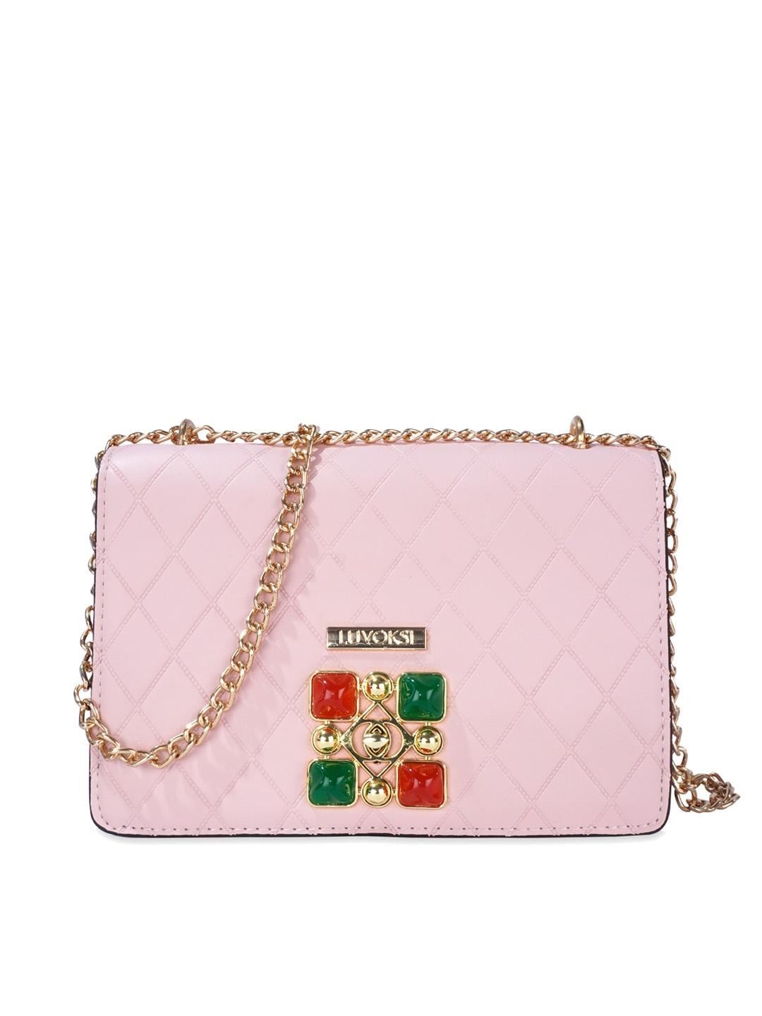 

Luvoksi Pink Embellished PU Structured Sling Bag with Quilted