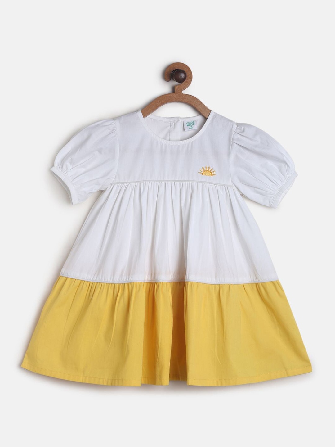 

MINI KLUB White & Yellow Colourblocked A-Line Dress