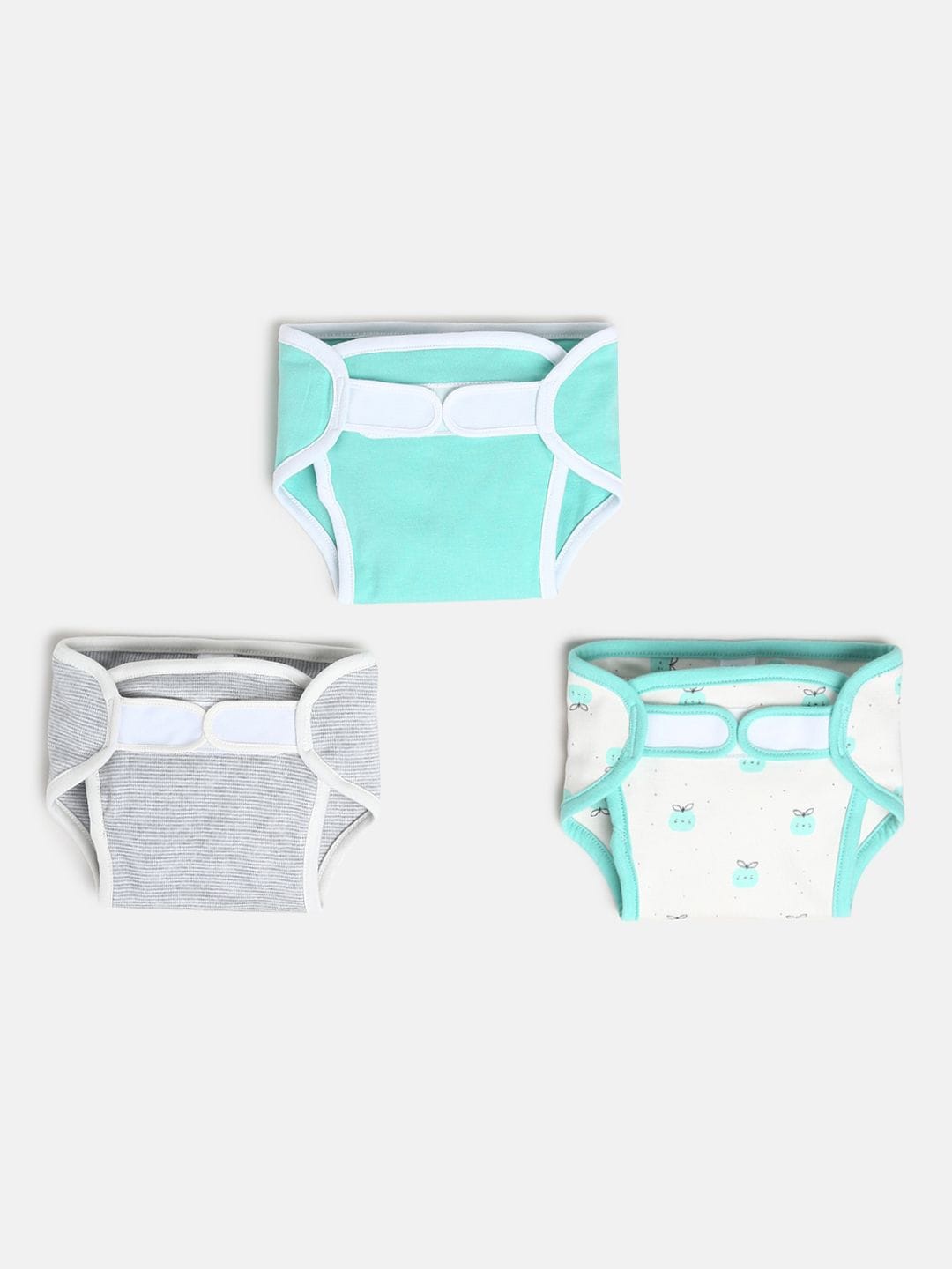 

MINI KLUB Kids Pack of 3 Pure Cotton Nappies With Velcro Closure, Sea green
