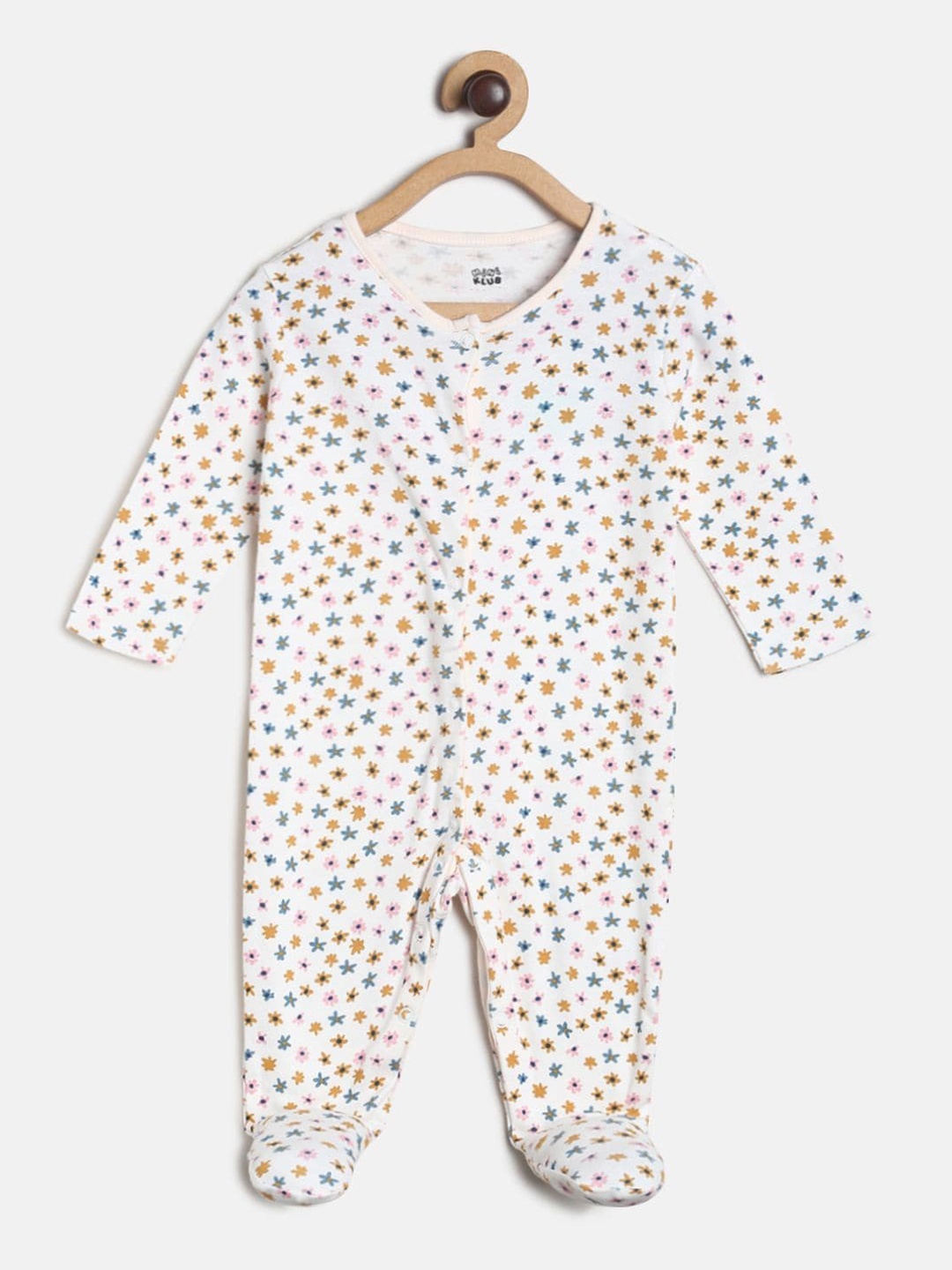 

MINI KLUB Girls Off White & Yellow Printed Pure Cotton Sleepsuit